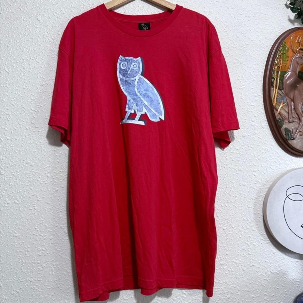 OVO‎ October's Very Own men's XXL Red T-Shirt Drake Owl Graphic Tee cotton
